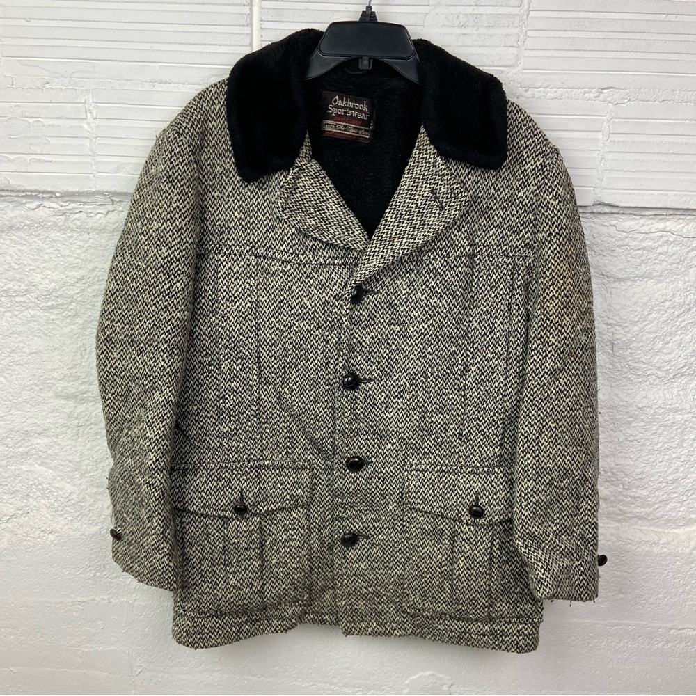 vintage 60S 70S wool Oakbrook Sportswear herringbone tweed car coat size 40 - Picture 12 of 15